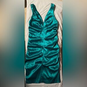 Emerald green with blueish, great Christmas party dress